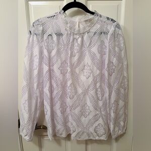 LOFT White Sheer Lace Blouse Size Large New With Tags